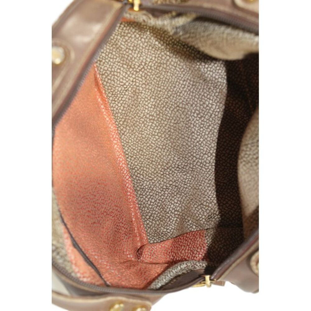 Borbonese Womens Printed Suede Leather Trim Top Handle Handbag Brown